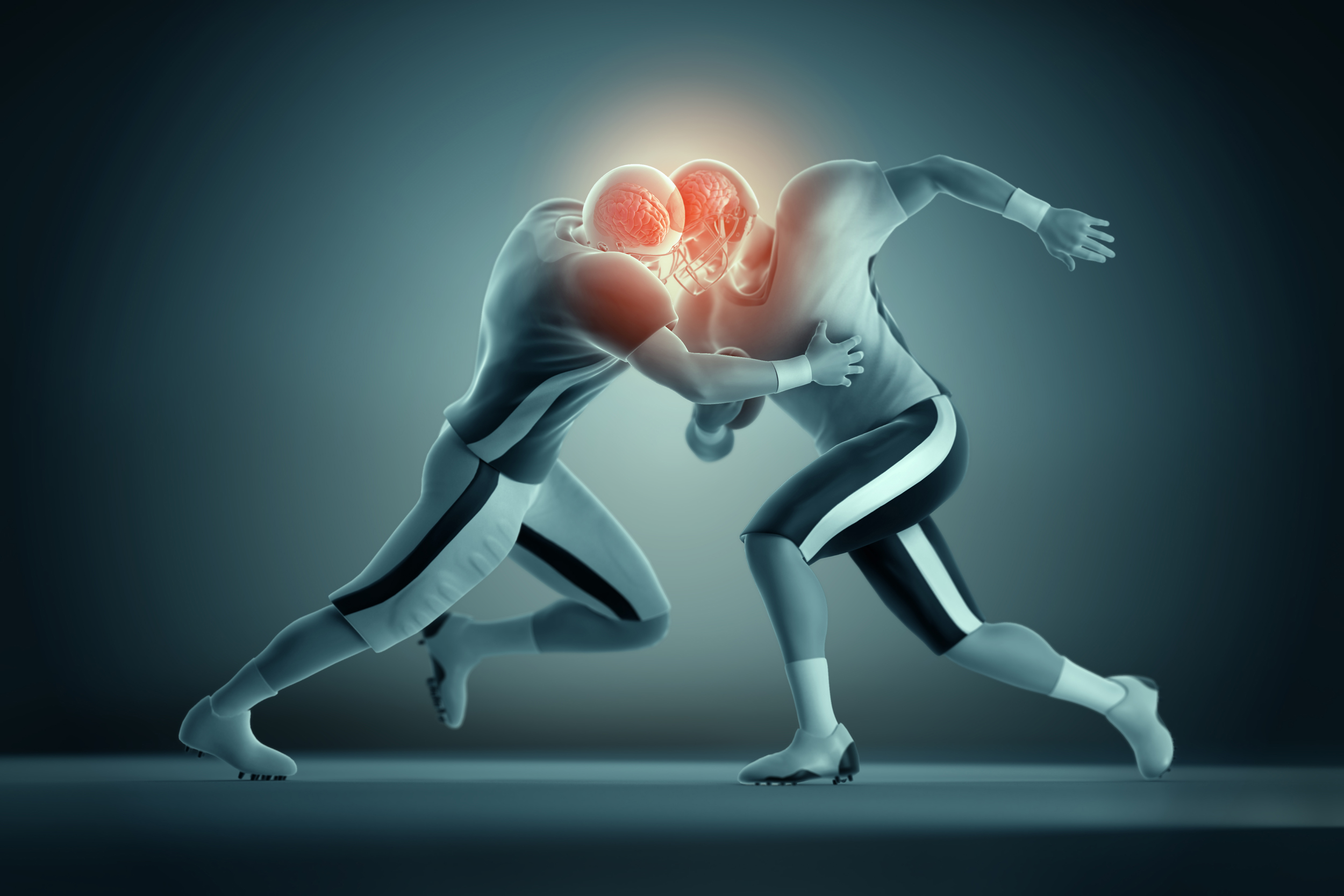 Image of 2 football players making head contact
